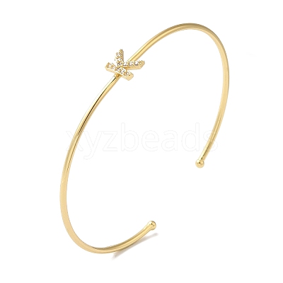 Rack Plating Brass Micro Pave Clear Cubic Zirconia Letter Open Cuff Bangles BJEW-A018-01G-K-1