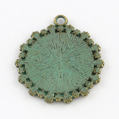 Flower with Flat Round Zinc Alloy Pendant Cabochon Settings PALLOY-R065-098-FF-1