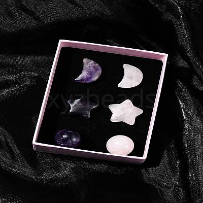 Natural Gemstone Healing Moon & Star & Round Ornaments AJEW-FS0001-12B-1