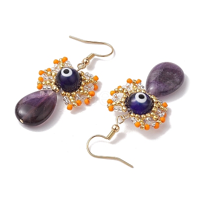 Natural Tiger Eye Dangle Earrings EJEW-MZ00169-01-1