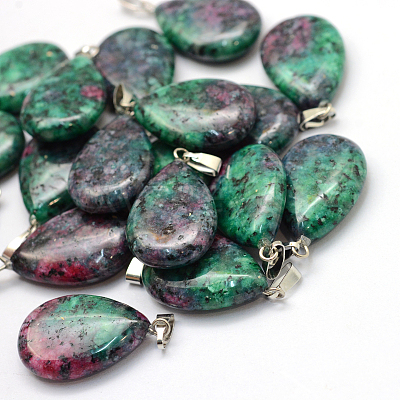 Teardrop Dyed Natural Ruby in Zoisite Pendants G-Q368-22-1