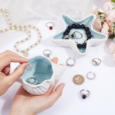 2Pcs 2 Style Ocean-themed Ceramic Jewelry Plate AJEW-NB0005-67-1