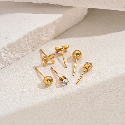 3 Pairs Bowknot 201 Stainless Steel Stud Earring Sets FG5977-1-1