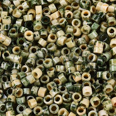 Opaque Picasso Cylinder Glass Beads SEED-Q039-06A-19-1