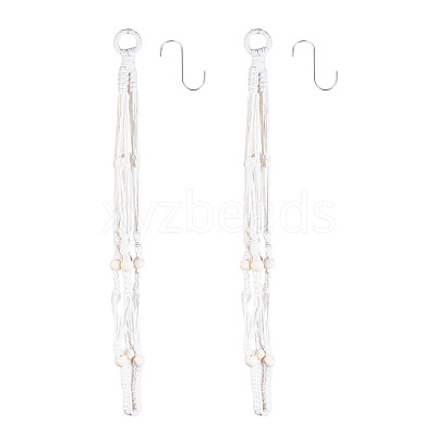 2Pcs Handmade Macrame Polyester with Wood Bead Plant Hanger AJEW-HS0001-46-1