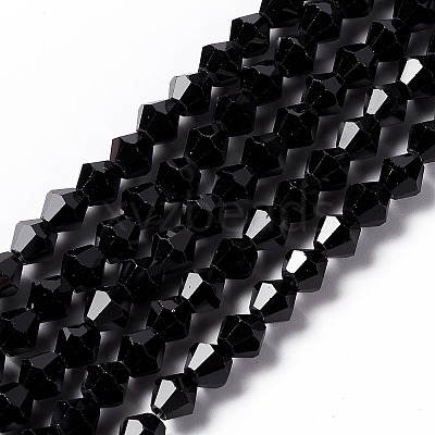 Black Color Faceted Glass Bicone Beads Strands X-GLAA-S026-6mm-10-1