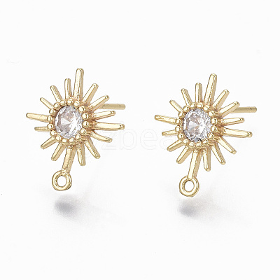 Brass Micro Clear Cubic Zirconia Stud Earring Findings X-KK-R132-064-NF-1