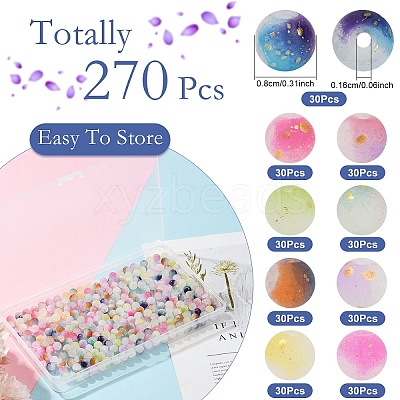 270Pcs 9 Colors Frosted Baking Paint Crackle Glass Beads with Glitter Powder DGLA-YW0001-34-1