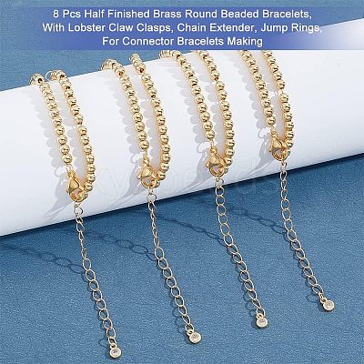 8Pcs Half Finished Brass Round Beaded Bracelets AJEW-NB0003-64-1