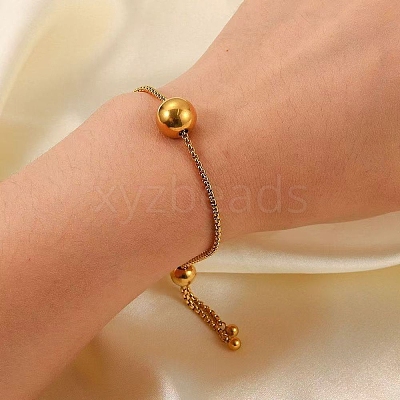 304 Stainless Steel Round Ball Charm Box Chain Slider Bracekets for Women MP4435-2-1
