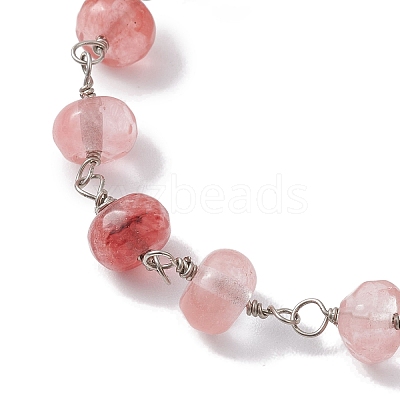 Cherry Quartz Glass Rondelle Beads Link Bracelets for Women BJEW-JB10262-01-1