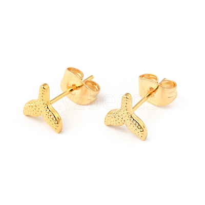 304 Stainless Steel Tiny Whale Tail Stud Earrings with 316 Stainless Steel Pins for Women EJEW-J043-15G-1