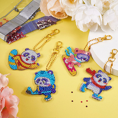 2 Sets 2 Style DIY Diamond Painting Sporting Panda Keychain Kits DIY-TA0003-80-1