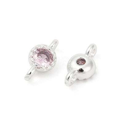 Brass Cubic Zirconia Flat Round Connector Charms KK-H204-02S-06-1