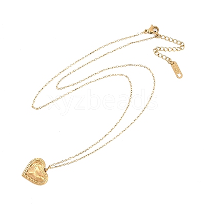 Ion Plating(IP) 304 Stainless Steel Textured Heart Pendant Cable Chain Necklaces for Women NJEW-P320-09G-1