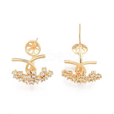 Brass Pave Clear Cubic Zirconia Stud Earring Findings KK-N216-534-1
