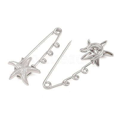 Starfish 304 Stainless Steel Safety Pins Brooch Findings SA-CBA098D-16C-P03-1