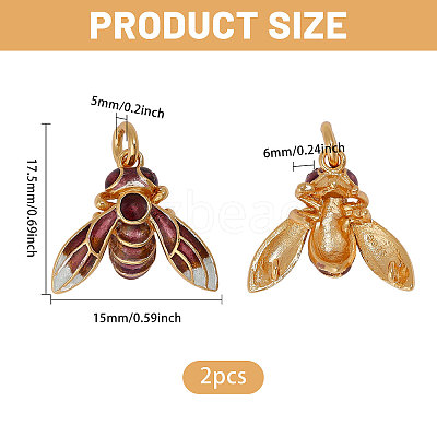 2Pcs 925 Sterling Silver Enamel Bees Pendants STER-CA0001-14-1