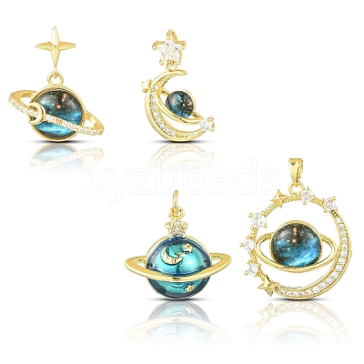 4Pcs 4 Styles Rack Plating Brass Micro Pave Cubic Zirconia Pendants KK-YW0002-79-1