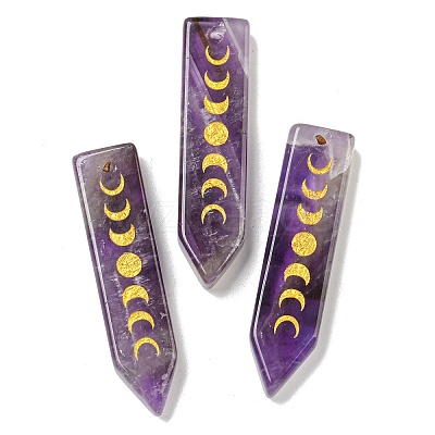 Natural Amethyst Moon Phase Pendants G-C145-01G-1
