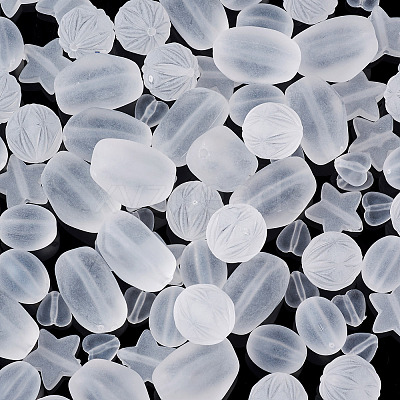 100Pcs 5 Style Transparent Frosted Acrylic Beads FACR-PJ0001-02-1