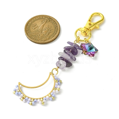 Moon Glass Seed Pendant Decorations HJEW-MZ00065-01-1