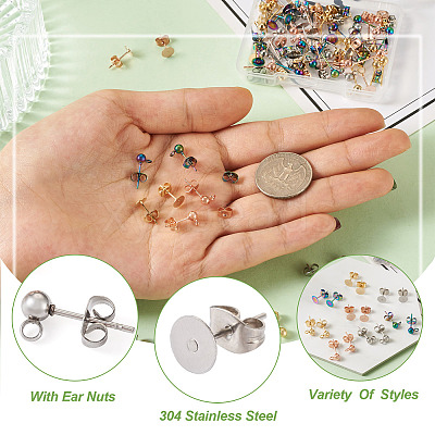 80Pcs 8 Style 304 Stainless Steel Stud Earring Findings STAS-PJ0001-40-1