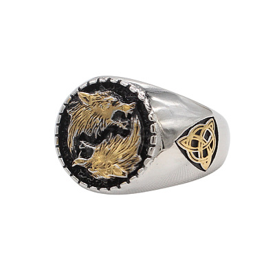 Wolf Pattern 304 Stainless Steel Finger Rings for Men FS-WGA3424-08-1