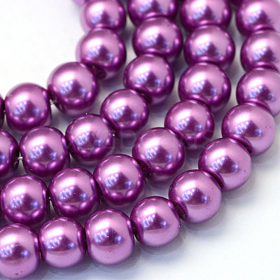 Baking Paint Pearlized Glass Pearl Round Bead Strands X-HY-Q330-8mm-16-1