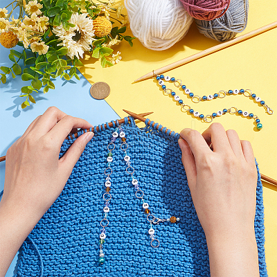 ABS Plastic Imitation Pearl & Acrylic & Glass Beaded Knitting Row Counter Chains HJEW-AB00548-1