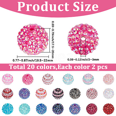 40Pcs 20 Colors Resin Rhinestone Beads RESI-PA0001-25-1