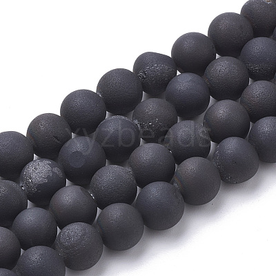 Electroplate Natural Druzy Geode Weathered Agate Beads Strands G-S284-8mm-01-1