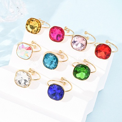 304 Stainless Steel with Glass Cuff Rings for Women RJEW-K309-41B-1
