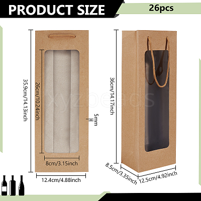 Rectangle Paper Bouquet & Wine Packaging Bags with Rope Handles and Visible Window ABAG-WH0072-001-1