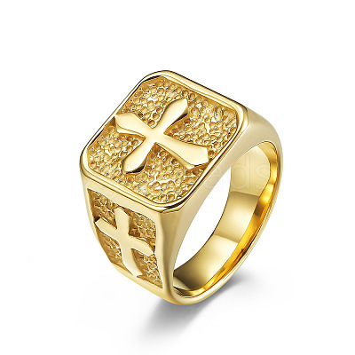 Square with Cross Pattern 304 Stainless Steel Finger Rings for Men FS-WGAC6B1-07-1