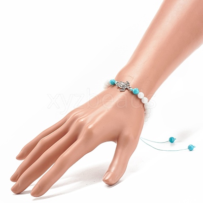 Natural Malaysia Jade & Howlite Braided Bead Bracelets Set with Alloy Tortoise BJEW-JB08065-01-1