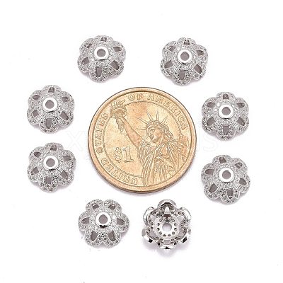Eco-Friendly 6-Petal Flower Brass Micro Pave Cubic Zirconia Bead Caps ZIRC-M098-01P-FF-1