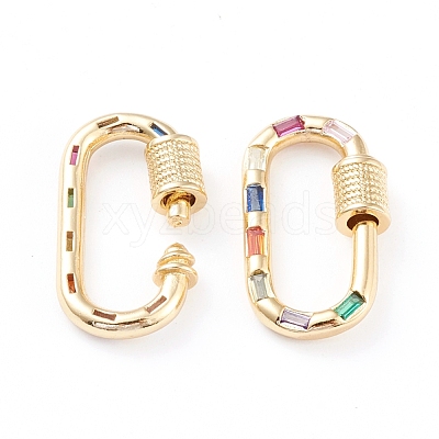 Brass Micro Pave Cubic Zirconia Screw Carabiner Lock Charms ZIRC-L093-58B-G-1