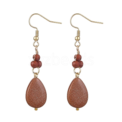 Synthetic Goldstone Teardrop Dangle Earrings EJEW-JE06601-01-1
