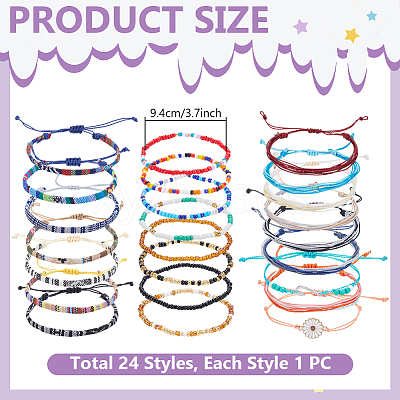 24Pcs 1Bag Cord Braided Bracelets & Glass Seed Beads Braided Bead Bracelets BJEW-UN0002-03-1