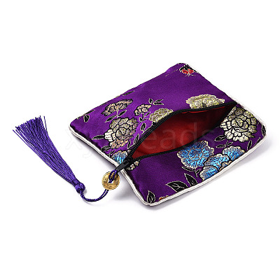 Chinese Brocade Tassel Zipper Jewelry Bag Gift Pouch ABAG-F005-07-1