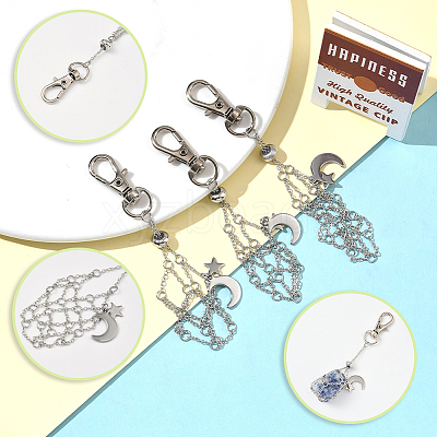 6Pcs 3 Styles Moon Alloy Swivel Lobster Claw Clasps & Brass Cable Chains AJEW-SC0003-98P-1