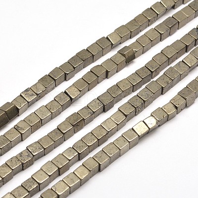 Cube Natural Pyrite Beads Strands G-I126-17-6x6mm-1