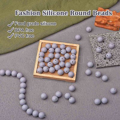100Pcs Silicone Beads Round Rubber Bead 15MM Loose Spacer Beads for DIY Supplies Jewelry Keychain Making JX458A-1
