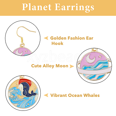 5 Pair 5 Style Golden Plated Alloy Enamel Planet Dangle Earrings with Iron Pins EJEW-AB00045-1