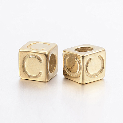 304 Stainless Steel Large Hole Letter European Beads X-STAS-H428-01G-C-1