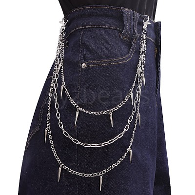 Punk Style Alloy with Aluminium Spiked Cone 3 Layered Chain Belts for Pants FS-WGA3437-09-1