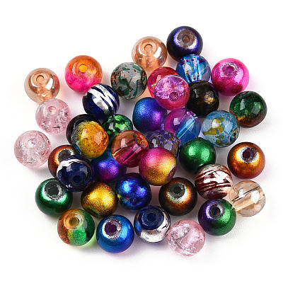 Mixed Style & Mixed Color Round Spray Painted Glass Beads DGLA-X0003-6mm-1