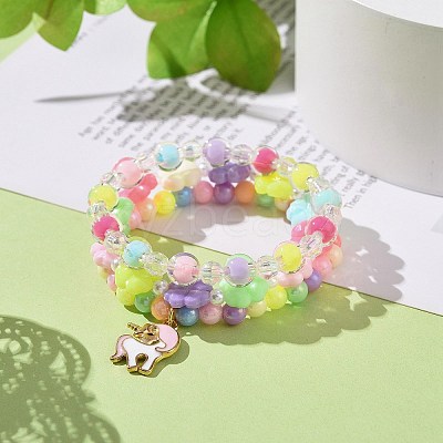 3Pcs 3 Style Acrylic Clover & Imitation Pearl Beaded Stretch Bracelets Set BJEW-JB09104-1