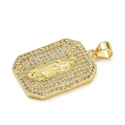 Virgin Mary Theme Rack Plating Brass Micro Pave Clear Cubic Zirconia Pendants KK-Z067-06G-03-1